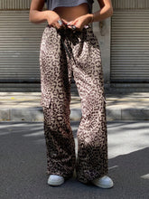 DAZY Women's Leopard Print Loose Wide Leg Pants, Elastic Waist Drawstring Pockets